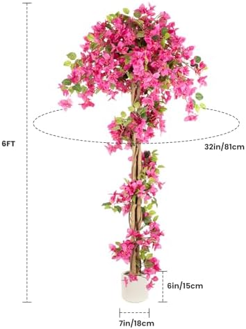 6FT Fake Bougainvillea Tree – Tall Artificial Pink Flower Plant for Home or Office Decor, Realistic Faux Tree for Living Room, Hallway, or Indoor Garden - Image 3