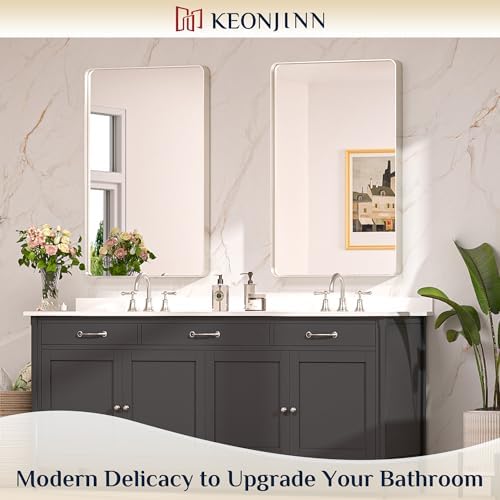 Keonjinn 40 x 24 Inch Brushed Nickel Bathroom Mirrors for Over Sink - Image 2