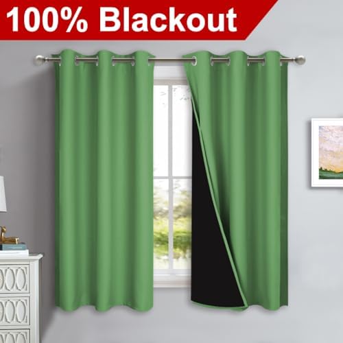 NICETOWN 100% Blackout Curtains 54 inches Long, Forest Green, 1 Pair, 42 inches Width Each Panel, Double-Deck Completely Blackout Window Treatment Thermal Insulated Lined Drapes for Small Window - Image 2