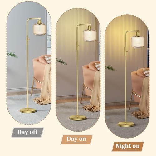 66" Dimmable Gold Standing Lamp with Champagne Ribbed Glass for Living Room - Image 2