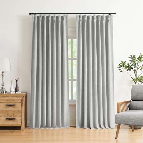 Vision Home Light Gray Pinch Pleated Full Blackout Curtains Linen Blended Room Darkening Curtain Panels 72 inch for Living Room Bedroom Thermal Insulated Pinch Pleat Drapes with Hooks 40" Wx72 Lx2 by VisionHome