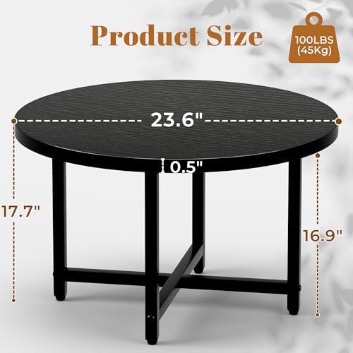 Round Coffee Table, Small Coffee Tables for Living Room, Black Coffee Table - Image 2