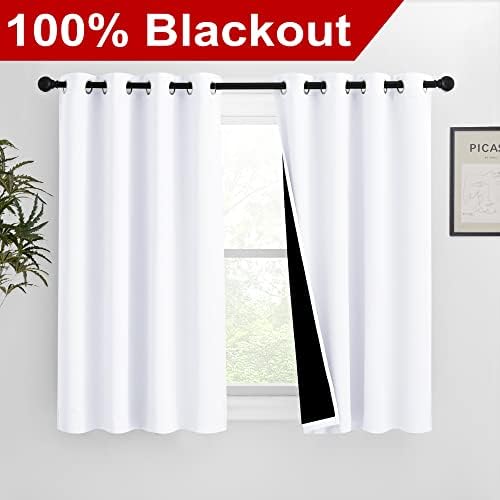 NICETOWN Pure White Blackout Curtains for Kitchen 46" w x 54" L 2 Panels - Image 2