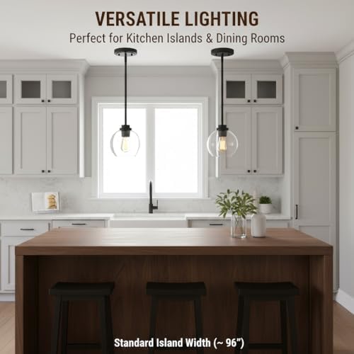 Black Globe Pendant Light, 2-Pack Modern Clear Glass Hanging Fixture - Image 4