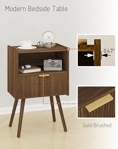 JOONEE Nightstand,Modern Bedside Table with Storage Drawer and Open Wood Shelf, for Living Room, Bedroom and Small Spaces, Accent Night Stand with Solid Wood Legs, Easy Assembly,Walnut Brown - Image 6