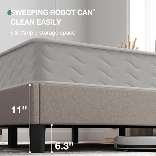 Novilla Queen Bed Frame with Headboard, Bed Frame Queen Size with Wood Slats Support,Linen Upholstered Adjustable Headboard, No Box Spring Needed, Heavy Duty Feet, Easy Assembly, Beige - Image 5