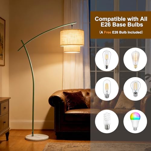 Lightdot Arc Floor Lamp, Modern Standing Lamps with Double Linen Lampshade - Image 3