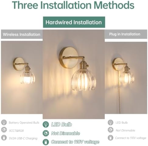 Shenmoyl Vintage Wall Sconces Set of 2 with Transparent Tulip Glass Lampshade 180 Degree Adjustable Brass Sconces Hradwired Modern Wall Lighting Fixture with Switch for Bedside Bedroom Doorway - Image 2