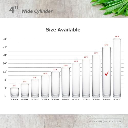 WGVI Quality Thick Weighted Tall Clear Cylinder Glass Vases, 4" W x 24" H, Flower Arrangement Floating Candle Holders Wedding Centerpieces Event Floral Container Tabletop Display Décor, 1 Piece - Image 3