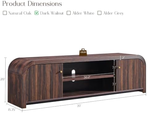 T4TREAM 70" Modern Fluted TV Stand with Storage, Dark Walnut - Image 2