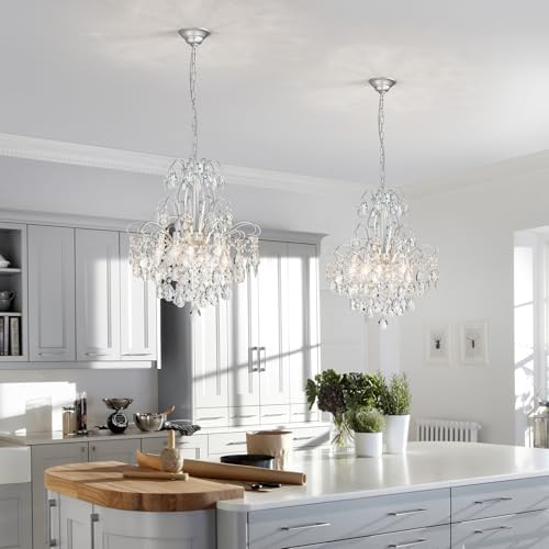 WUZUPS 5-Light Crystal Candle Chandelier Pendant Ceiling Modern Lighting Fixture for Bedroom Hallway Bar Kitchen Bathroom, H 22.8" W19.7, E12 Base, Silver - Image 7