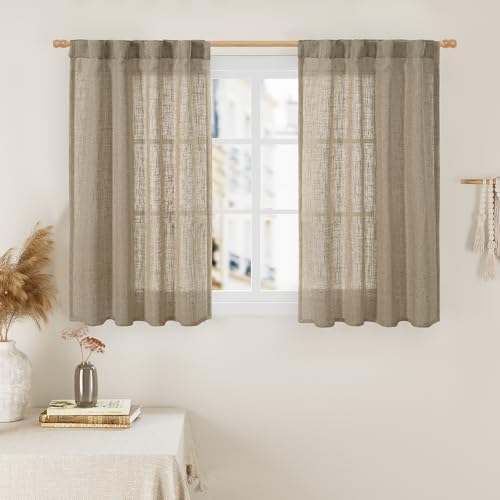 LAMIT 40 Inch Length Linen Curtains for Small Windows Over Silk 2 Panels by LAMIT
