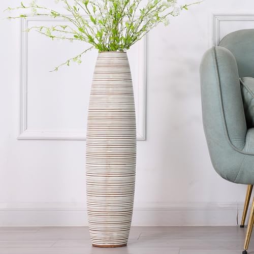 Leewadee Decorative Tall Floor Vase for Living Room Decor, 26 inches, White Wash, Resin by Leewadee