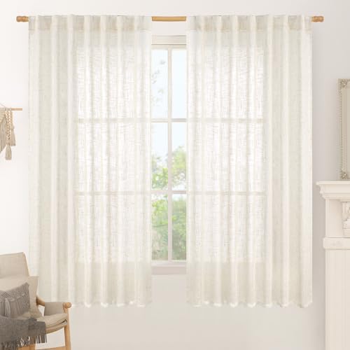 LAMIT Light Filtering Linen Curtains 63 inches Long for Bedroom 2 Panels by LAMIT