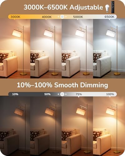 EDISHINE 64.7IN Gold Floor Lamp for Living Room with Remote, Standing Lamp - Image 2