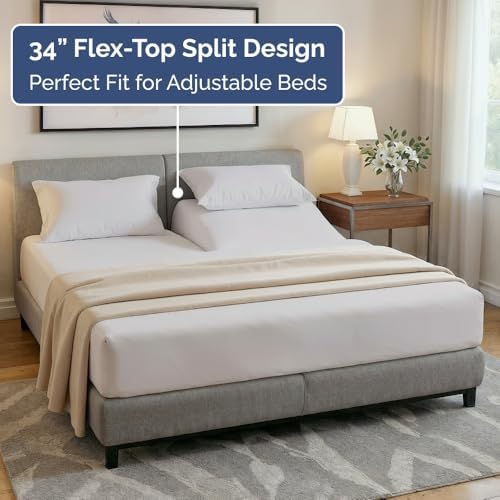 Flex Top Split Head King 4 Piece Sheet Set - Soft & Breathable - Light Grey - Image 3