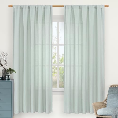 LAMIT Light Blue Linen Curtains 72 inch Length for Living Room, 2 Panels by LAMIT
