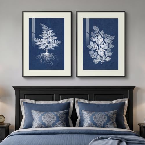 Large Framed Vintage Navy Blue Botanical Wall Art for Living Room, 2 Piece - Image 6