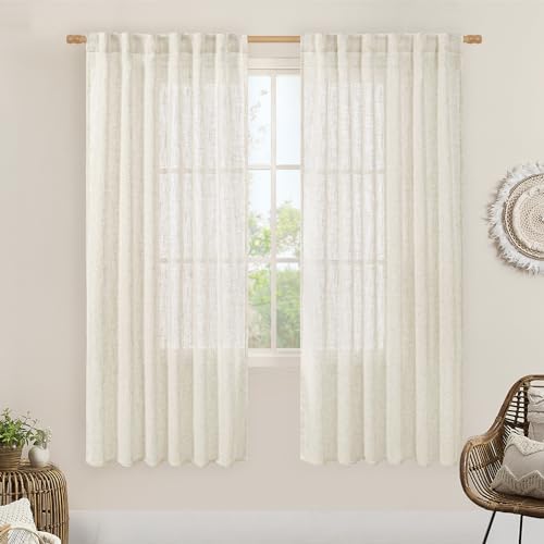 LAMIT 68 inch Semi Sheer Linen Curtains 2 Panels, Light Filtering Panels by LAMIT