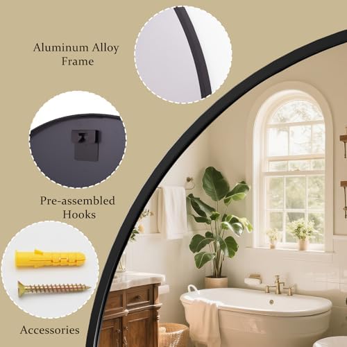 XRAMFY 40 Inch Round Mirror - Black Circle Mirrors for Bathroom, Entryway - Image 5