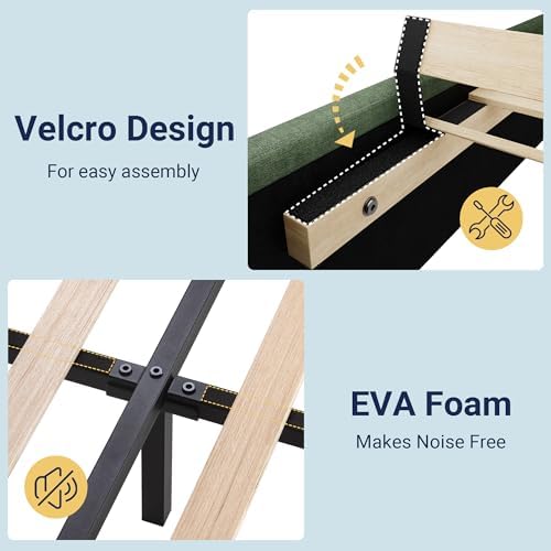 Allewie Twin Size Platform Bed Frame with Fabric Upholstered Headboard and Wooden Slats Support, Fully Upholstered Mattress Foundation/No Box Spring Needed/Easy Assembly, Green - Image 5