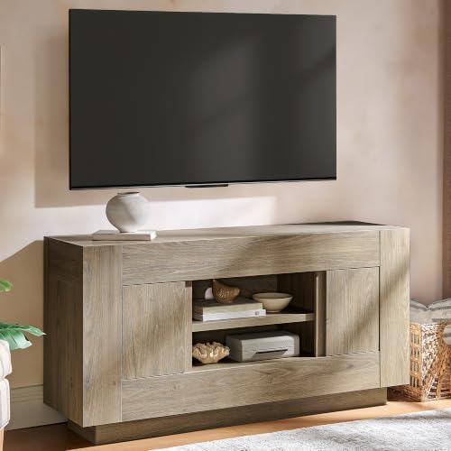 OKD 55" TV Stand for 65" TV, Thick Block Media Console, Alder Grey - Image 3