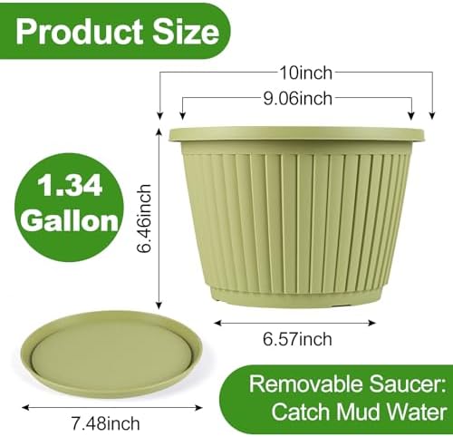 10-inch-Planters-for-Outdoor-Plant，Plastic Indoor Flower Pots with Drainage Holes & Saucer，4 Packs Decorative Garden Pots for Plant for Home Porch Decor - Image 3