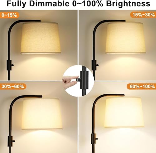 Ambimall Arc Floor Lamp for Living Room with Rotary Switch, Linen Shade - Image 4