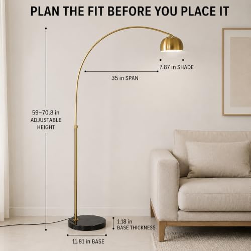 Gold Arc Floor Lamp with Black Marble Base,70IN Standing Lamp - Image 3