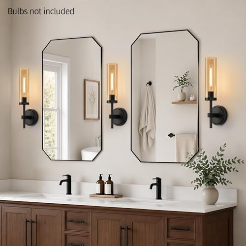 MOKATNG Hardwired Wall Sconces Set of Two, Matte Black Bathroom Sconces with Amber Glass, Modern Wall Light Fixtures for Bathroom Mirror Vanity, Living Room, Hallway, Stairway, Cabinet, Foyer - Image 5