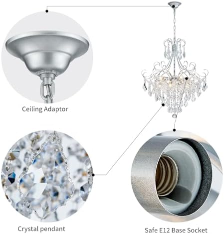 WUZUPS Crystal Chandelier 10-Light Pendant Ceiling Light Modern Lighting Fixture for Dining Room Hallway Bedroom Kitchen Bathroom, H 27.6" x W 22.8", E12 Base, Silver - Image 3
