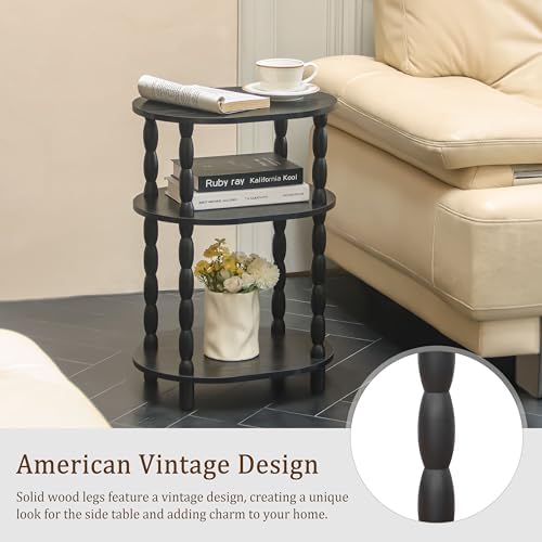 MaxSmeo Black Side Table with Charging Station, 3-Tier Small Oval End Table with USB Ports and Outlet, Modern Night Stand Wood Accent Table for Living Room, Bedroom, Black - Image 6