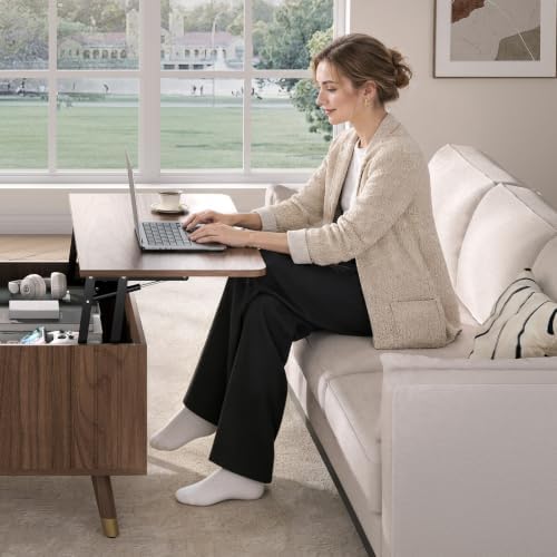 JOINICE Square Lift Top Coffee Table with Storage for Living Room,Walnut - Image 3