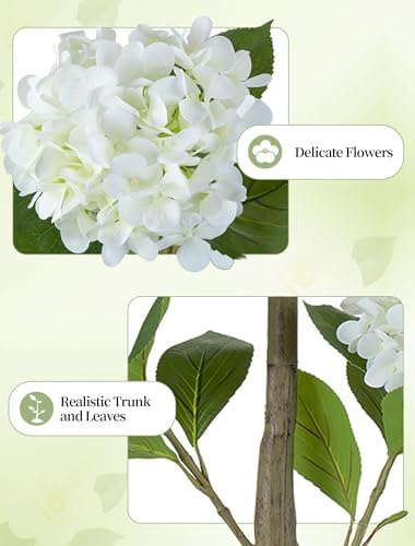 BLOSMON 5ft White Hydrangea Artificial Trees for Front Porch Planters - Image 5
