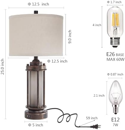 AIEAMPDO 25" Farmhouse Lamps for Living Room with 2 USB C+A Ports - Image 6