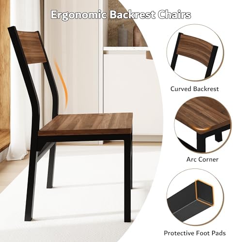 iPormis 5-Piece Round Dining Table Set for 4-6, 59" Extendable Dining Room Table Set with 2 Ergonomic Chairs & 2 Benches, Oval Modern Dinette Table with MDF Board and Metal Frame, Space-Saving, Walnut - Image 5