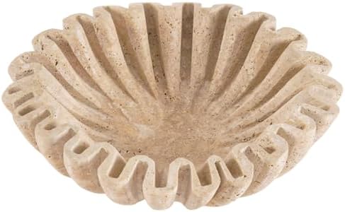 Large Decorative Bowl, 8'' Travertine Bowl for Home Decor by SPESHSTONES