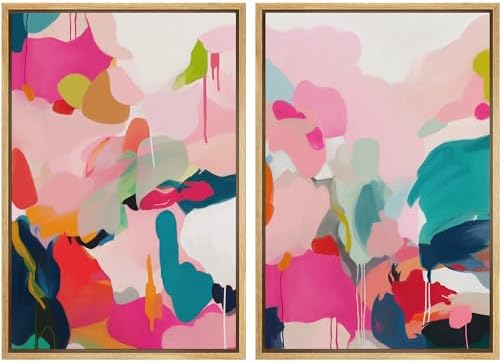SIGNWIN Framed Canvas Print Wall Art Colorful Abstract Vibrant Pink and Blue Drip Illustrations Modern Art Decorative Contemporary for Living Room, Bedroom, Office - 16"" x24 x2 Natural by SIGNWIN