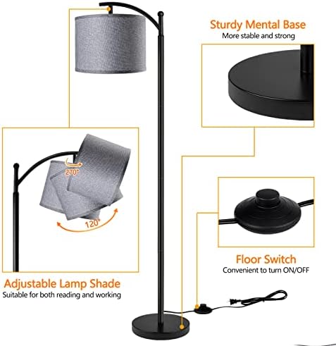 ROTTOGOON Floor Lamp with 3CCT LED Bulb, Gray Linen Lamp Shade for Living Room, Modern Standing Lamp for Bedrooms - Black - Image 3