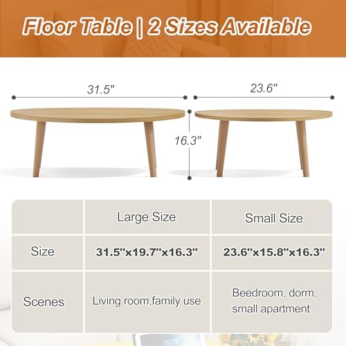 Coffee Table Low Table with Solid Wood Legs, 31.5x19.7 Large Coffee Table Side Table, Floor Table Desk for Sitting on The Floor, Living Room Furniture for Office Apartment Home, Pebble-Natural - Image 2