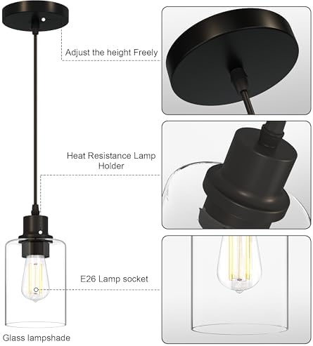 Black Pendant Lights Kitchen Island,Farmhouse Glass Hanging Light Fixtures - Image 4