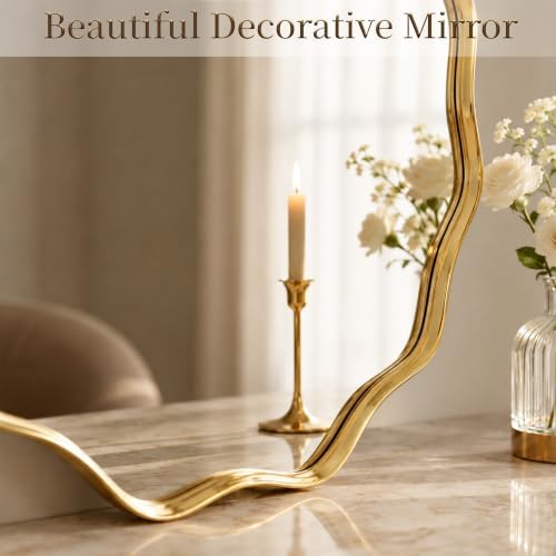 VooBang Gold Scalloped Circle Mirror, 36" Wavy Edge Round Wall Mirror - Image 4