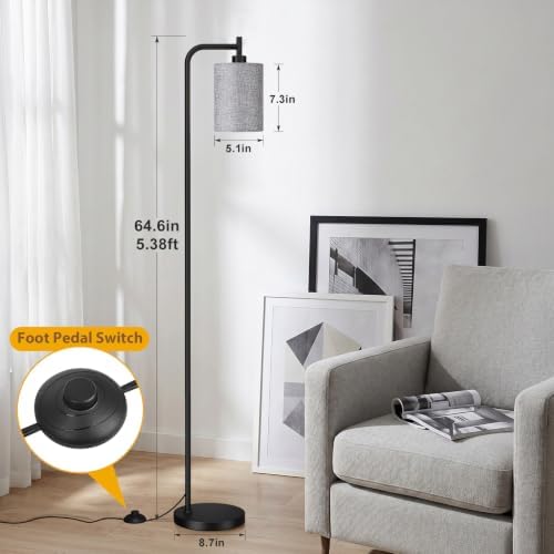Ziisee 64" Floor Lamp for Living Room with Remote Control, Grey Shade with Black Pole, Dimmable Tall Lamps for Bedroom Office Corner, 9W LED Bulb Included - Image 6