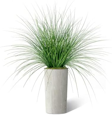 Artificial Tree in Modern Swirl Pattern Planter, Fake Onion Grass Silk Tree for Indoor and Outdoor Home Decoration - 55" Overall Tall (Plant Pot Plus Tree) - Image 2