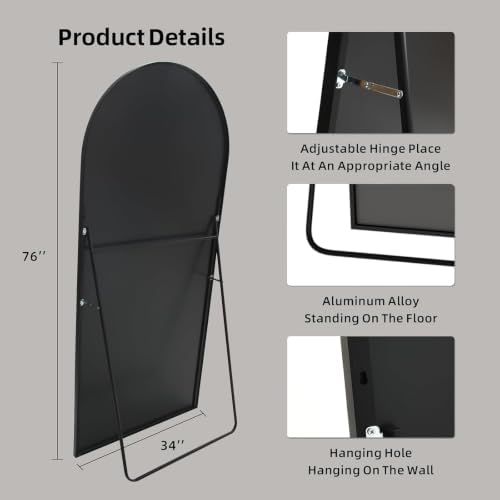 LFT HUIMEI2Y 76"x34" Arch Full Length Mirror, Black Floor Mirror - Image 3