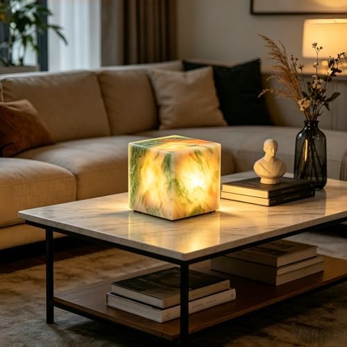 Marble Lamp Luxury Stone Table Lamp Type-C Rechargeable Touch Night Light Small Bedside Lamp Cordless Ambient Light for Home Decor, Bedroom, Living Room & Office (Colorful Jade) by PanManner