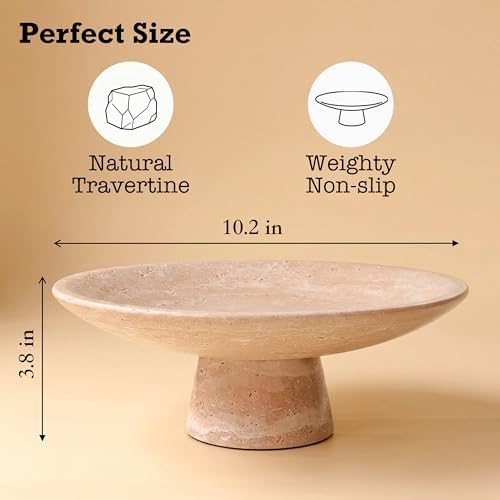 Travertine Fruit Bowl for Kitchen Counter, 10.2" Large Decorative Pedestal Stone Bowl, Natural Marble Centerpiece Bowl for Dining Table, Modern Organic Kitchen & Home Decor - Image 2