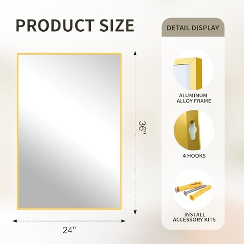 FICTOR Bathroom Vanity Mirror for Over Sink, 24" x 36", Gold - Image 2