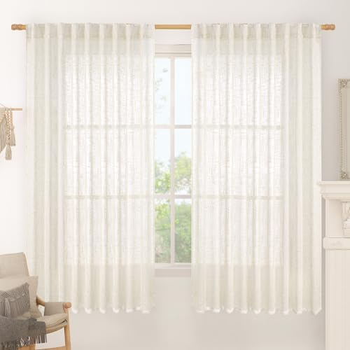 LAMIT Light Filtering Linen Curtains 63 inches Long for Bedroom 2 Panels by LAMIT