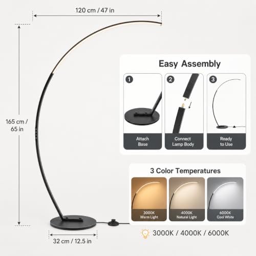 LED Floor Lamps for Living Room with 3 Color Temperatures, Super Bright 2500LM Arc Floor Lamps, Modern Standing Tall Lamp with Remote Control Reading Floor Lamp for Bedroom Office Classroom - Image 4